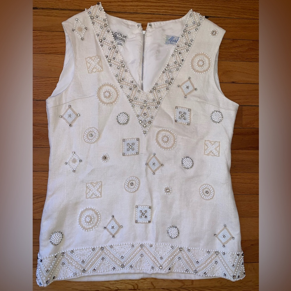 Vintage Malcolm Starr Rizkallah Heavy Beaded Tunic Blouse 10 Martha Linen